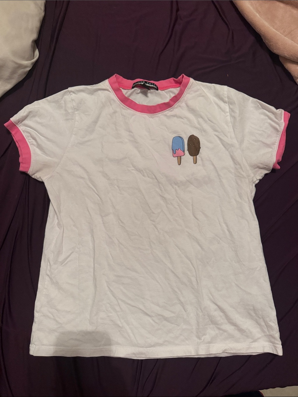 Prince Peter Collection White Tee with Pink Trim and Popsicle Embroidery